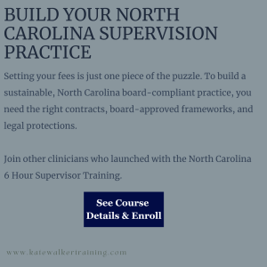Text graphic promoting North Carolina social work supervisor training with a call to action button to view course details and enroll.