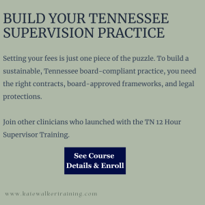 Text graphic promoting Tennessee social work supervisor training with a call to action button to view course details and enroll.