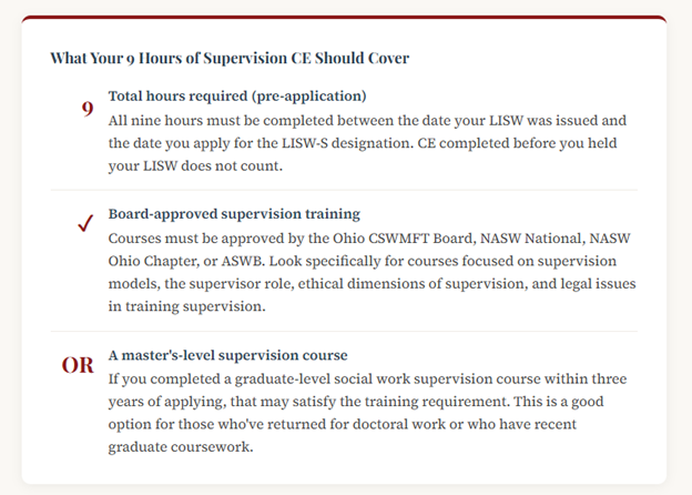 9 Hour Supervision CE Requirements in Ohio
